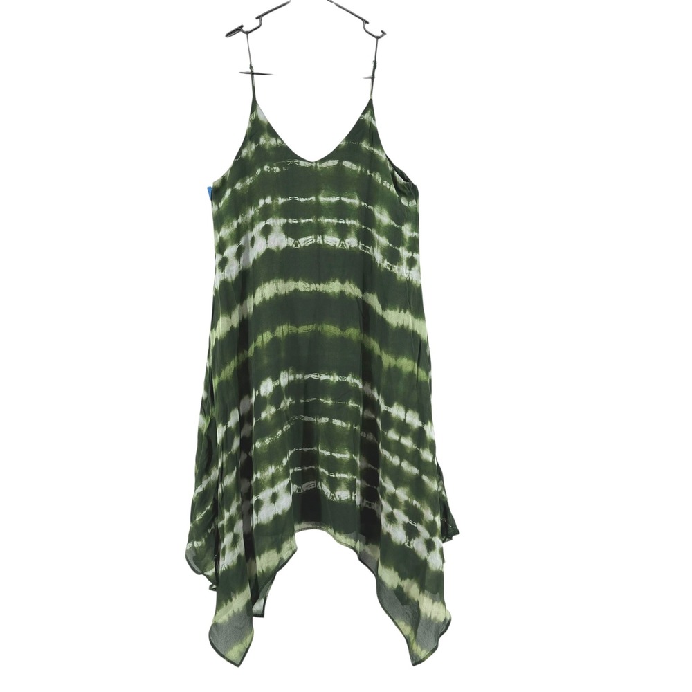 Fifteen Twenty Green Tie Dye Handkerchief Hem Spaghetti Strap Dress Small‎ Boho